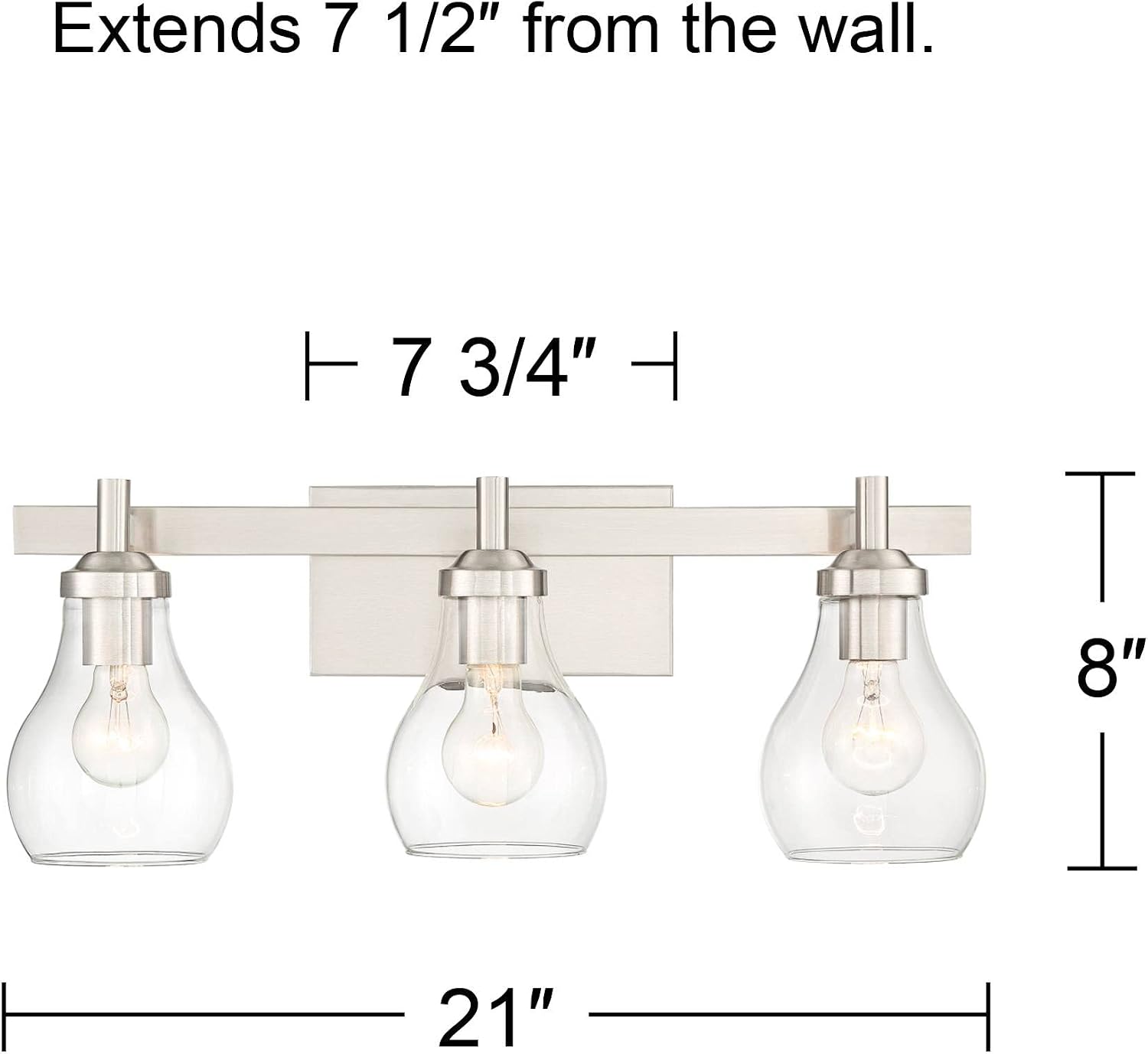 Possini Euro Design Danvers Modern Wall Mount Light Brushed Nickel Silver Hardwired 21' Wide 3-Light Fixture Clear Glass Globe Shade for Bathroom Vanity Mirror House Home Room Decor