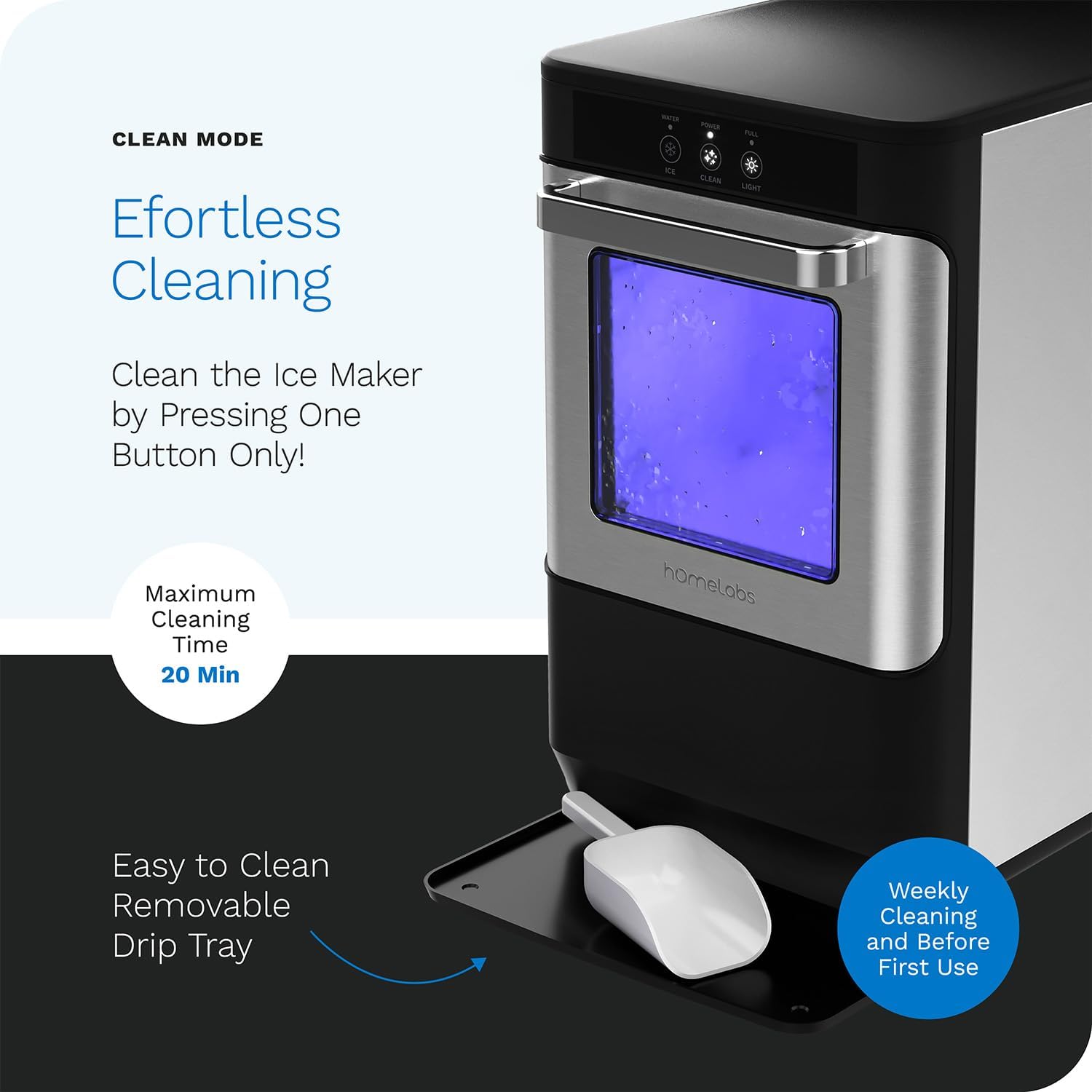 hOmeLabs Countertop Nugget Ice Maker - Stainless Steel with Touch Screen - Portable and Compact - Chewable Nugget Ice Machine - Produces Up to 44lb of Ice Per Day