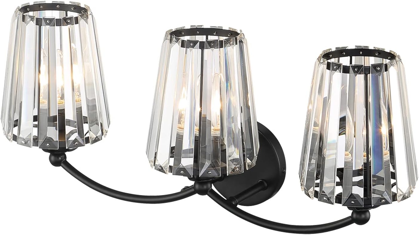 Aipsun Crystal Vanity Light Fixtures Modern Crystal Bathroom Light Fixtures Black Vanity Lights for Bathroom E26 Base (Exclude Bulb)