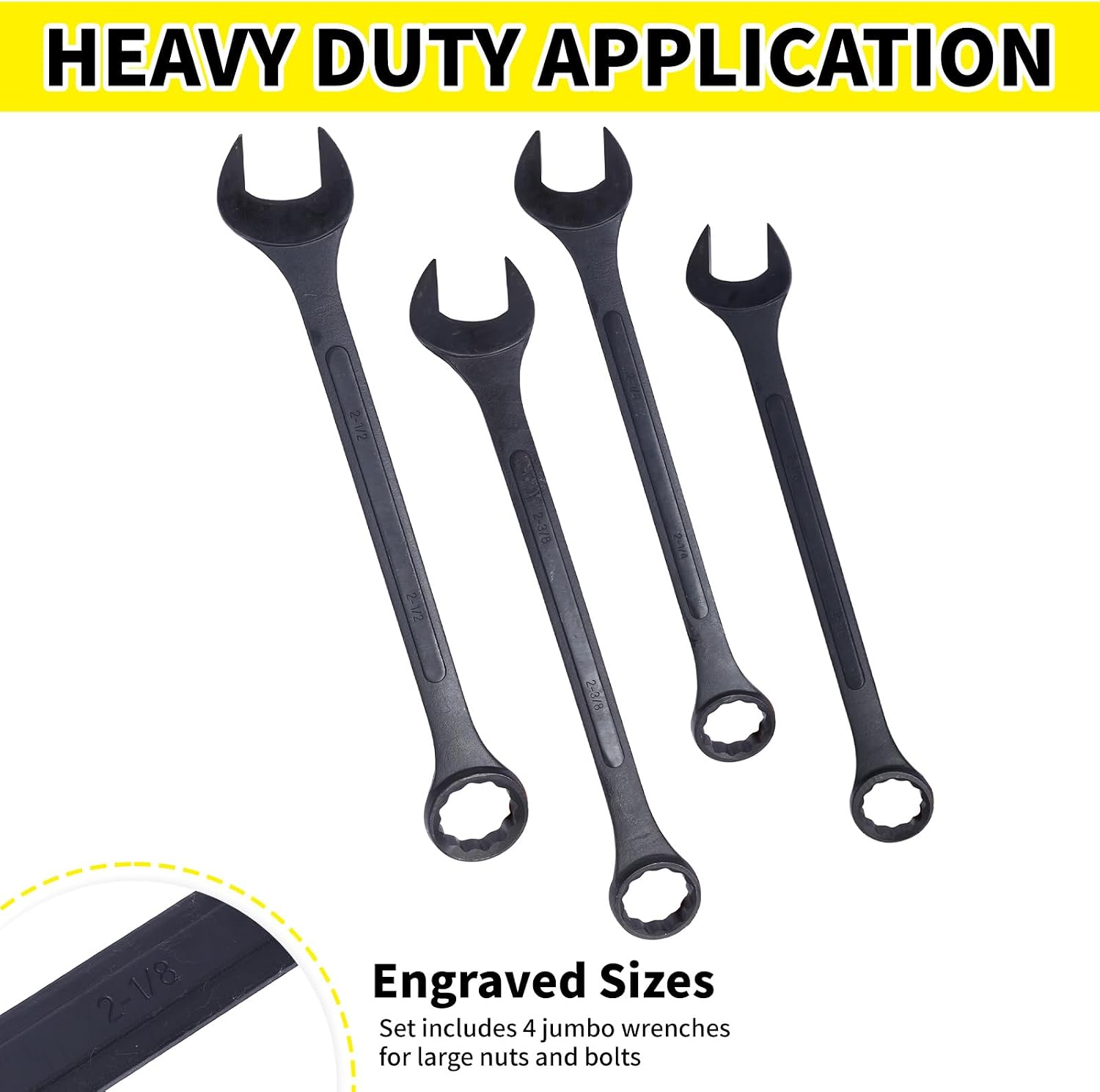 Jumbo Combination Wrench Set | 4 Piece | SAE | 2-1/8' to 2-1/2' | Open End | Storage Bag Included | for Machine Shop Use – Large Wrench Set