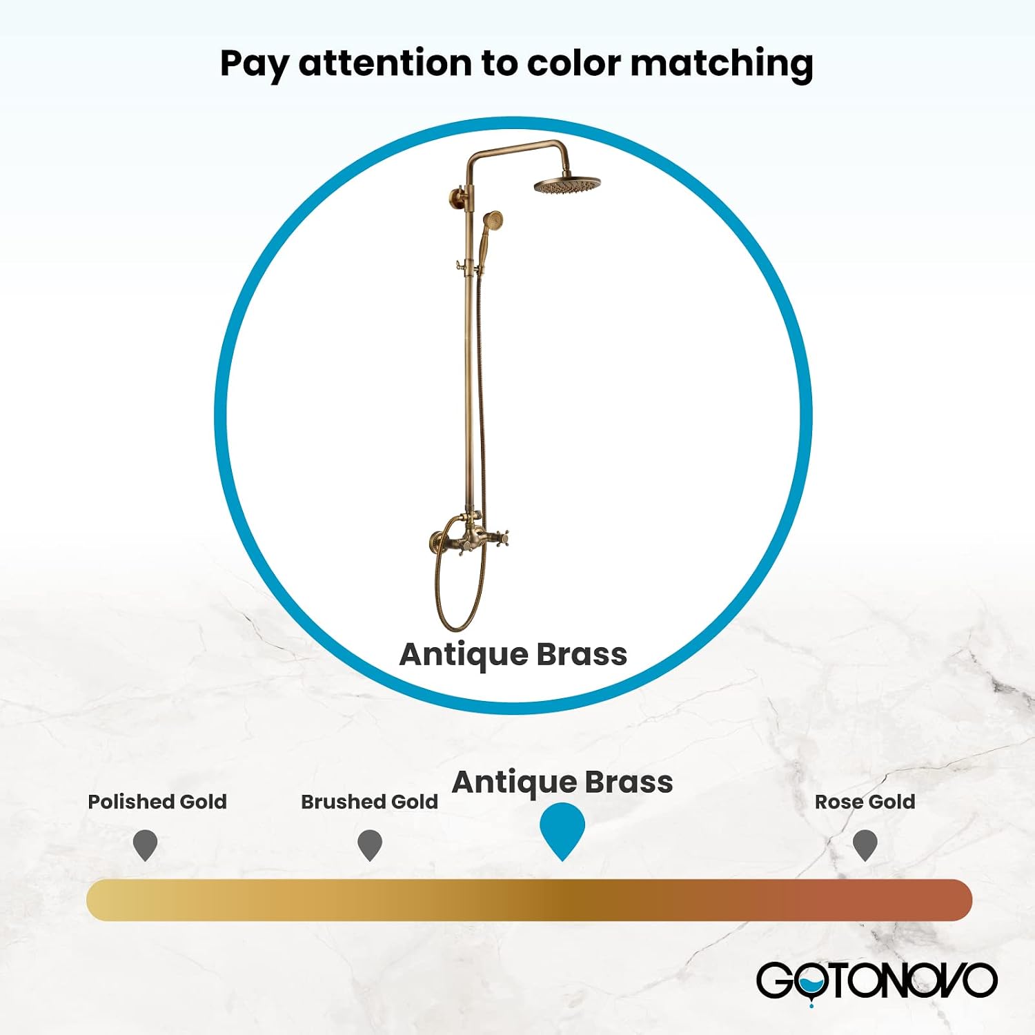 gotonovo Exposed Bathroom Shower Faucet Set Shower Fixture 8 Inch Rainfall Shower Head Handheld Shower Cross Handle Wall Mount 2 Functions Antique Brass
