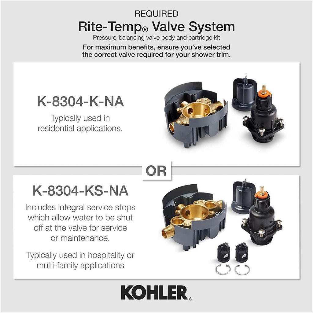 KOHLER K-TS97074-4G-CP Pitch Bath and Shower Trim Kit, Single-Function Showerhead, Diverter Bath Spout and Faceplace with Handle, 1.75 GPM, Polished Chrome