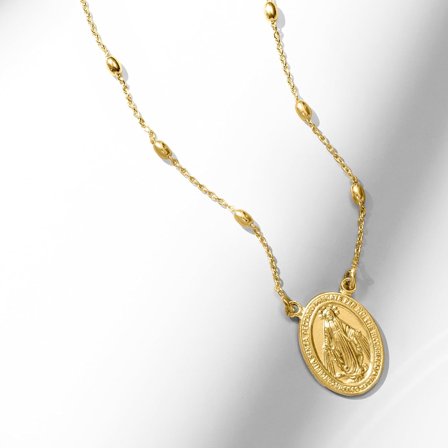 Ross-Simons Italian 18kt Gold Over Sterling Miraculous Medal Bead Station Necklace