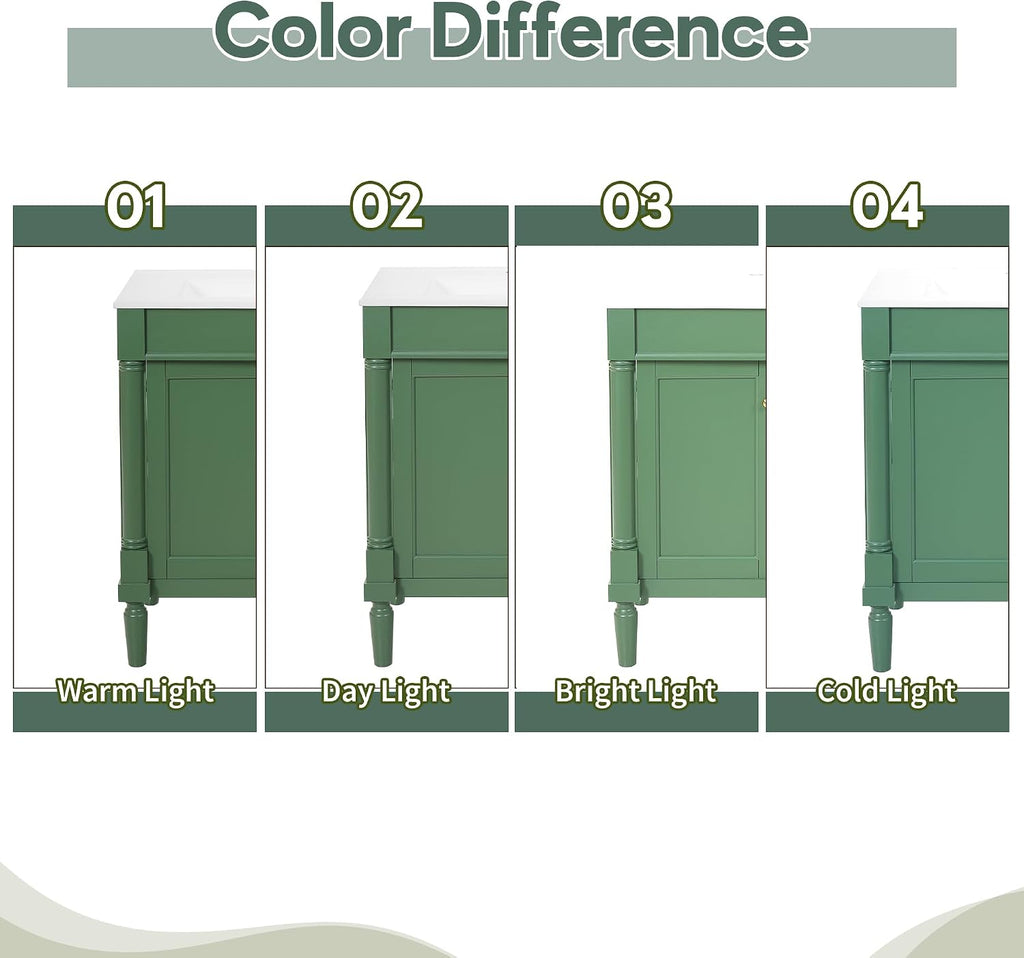 Virubi 30 Inch Small Bathroom Vanity with Sink and 2-Door Cabinet, Modern Bathroom Storage Cabinet with Adjustable Shelf and Soft-Close Door, Solid Wood Frame(Green)