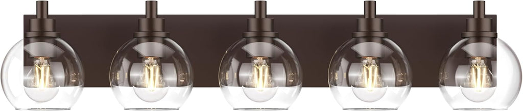 IZORRO Bathroom Light Fixtures, 5-Light Oil Rubbed Bronze Vanity Light, Modern Wall Sconces with Globe Clear Glass Shade, Vanity Lighting Fixtures Over Mirror,E26 Bulb Socket