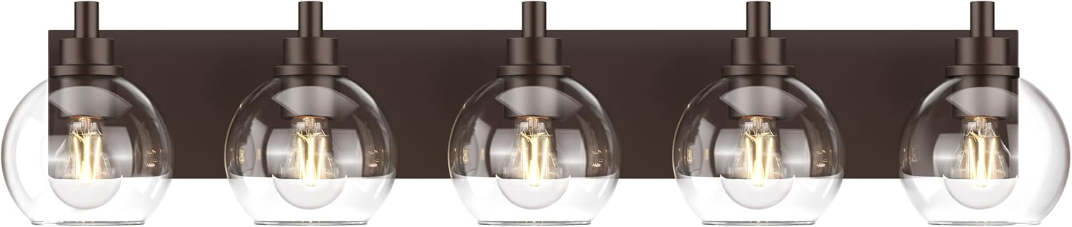 IZORRO Bathroom Light Fixtures, 5-Light Oil Rubbed Bronze Vanity Light, Modern Wall Sconces with Globe Clear Glass Shade, Vanity Lighting Fixtures Over Mirror,E26 Bulb Socket