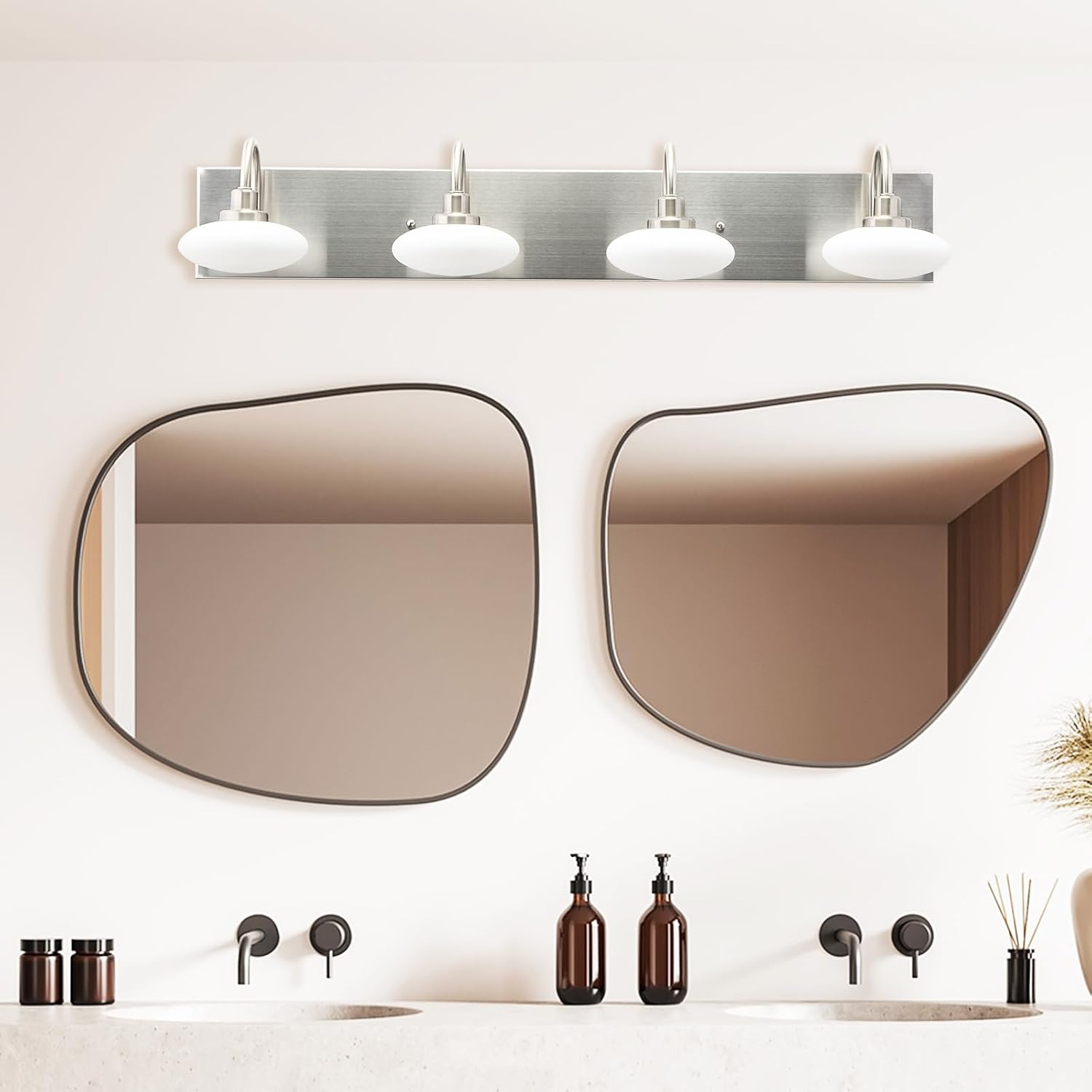 28in Brushed Nickel LED Vanity Light Fixtures,4-Light Bathroom Vanity Light Sconce Lamp,Bathroom Lamp Over Mirror, Modern Wall Sconce for Bath,Hallway,Cloakroom,3000K-6000K,Selectable, Dimmable