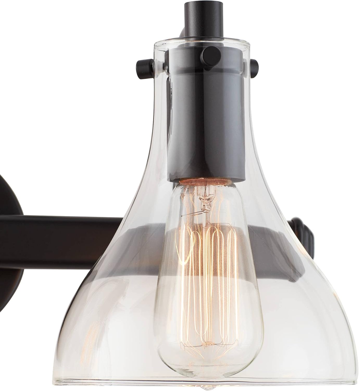 Possini Euro Design Sorren Industrial Modern Wall Light Black Metal Hardwired 20 1/2' 3-Light Fixture Curving Clear Glass Shade for Bedroom Bedside Bathroom Vanity Living Room Hallway Dining House