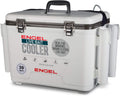 Engel 30qt Live Bait Cooler Box with 2nd Gen 2-Speed Portable Aerator Pump and 4 x Fishing Rod Holder Attachments. Fishing Bait Station and Minnow Bucket in LBC30-RH in White