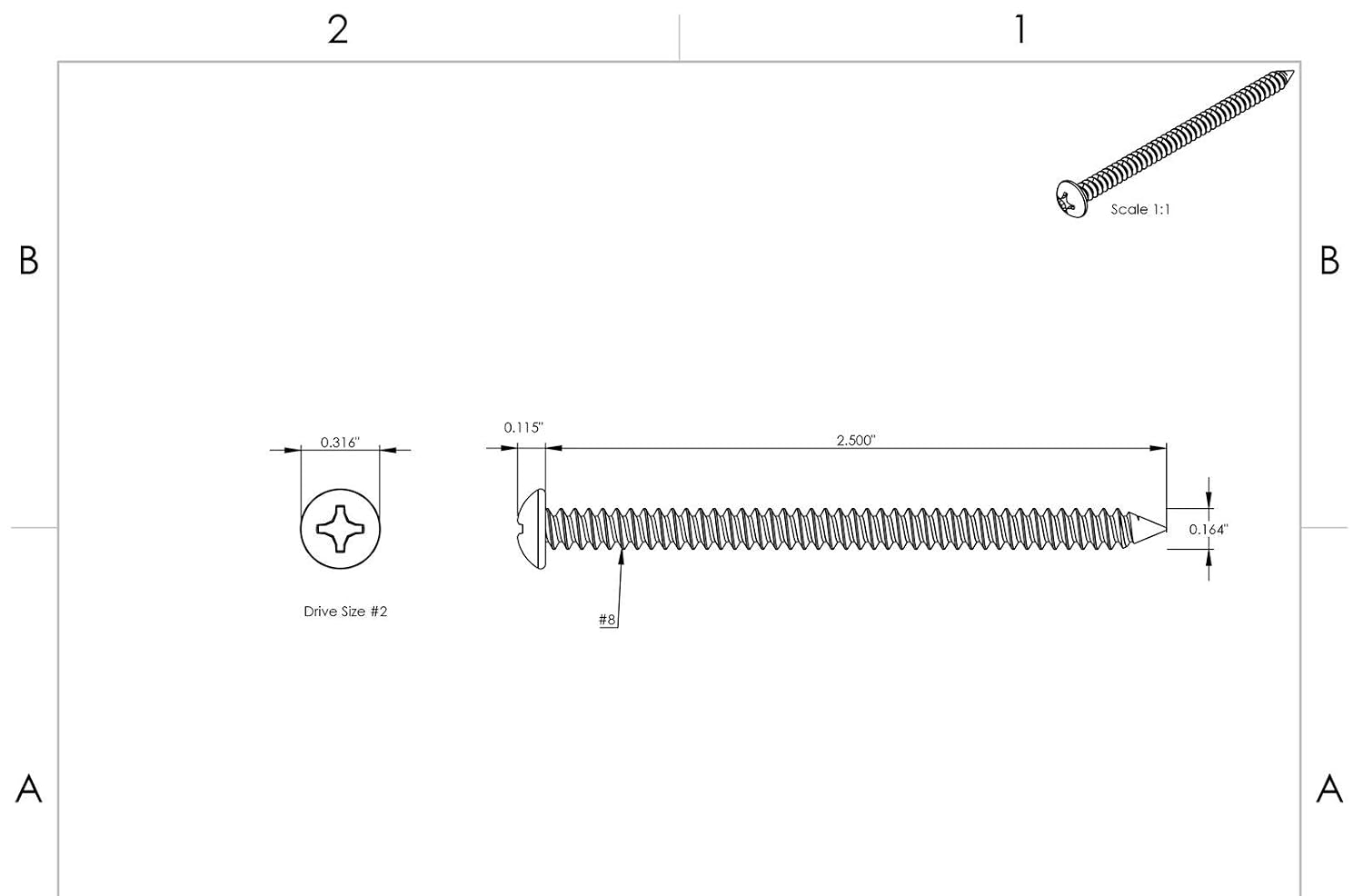 #8 x 2-1/2' - Sheet Metal Screws Self Tapping Pan Head Stainless Steel 250 self Tapping Screws Metal B2B