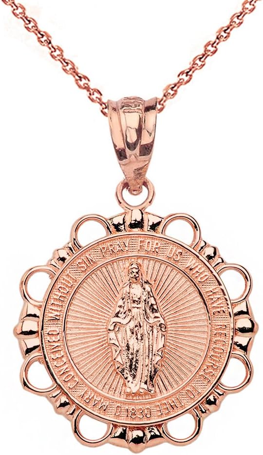 Religious Jewelry 10k Rose Gold Miraculous Medal Of Blessed Virgin Mary Round Pendant Necklace