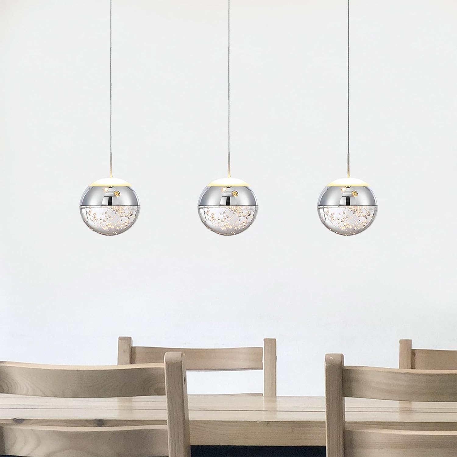 JoollySun Modern Crystal Pendant Light: 3 Globe Hanging Light Fixture for Kitchen Island Bathroom - Chrome