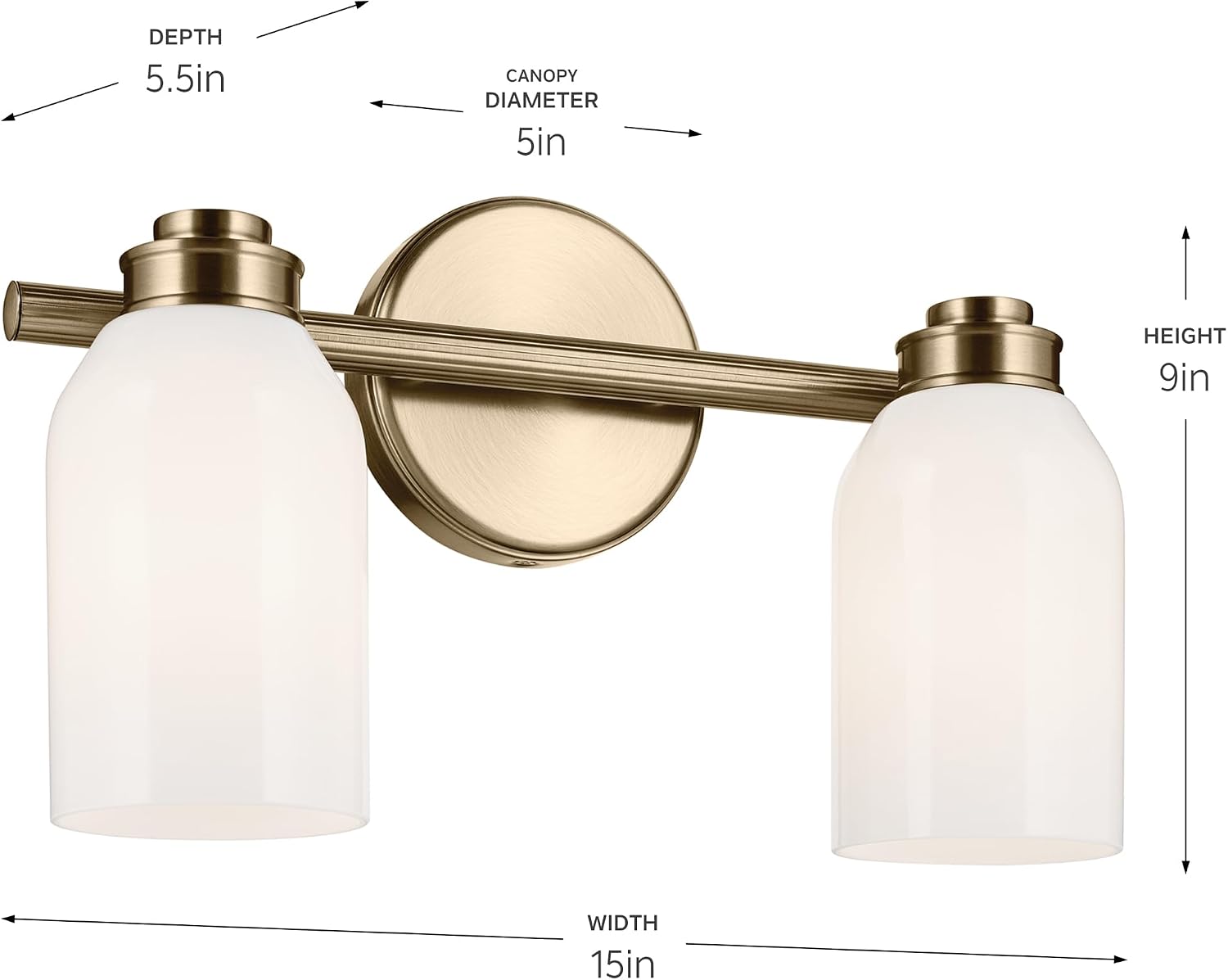 Kichler Shae 15' 2-Light Vanity Light Fixture with White Opal Glass in Champagne Bronze for Bathroom Vanity Over Mirror, Modern Coastal Style (15' W x 9' H), 55201CPZ