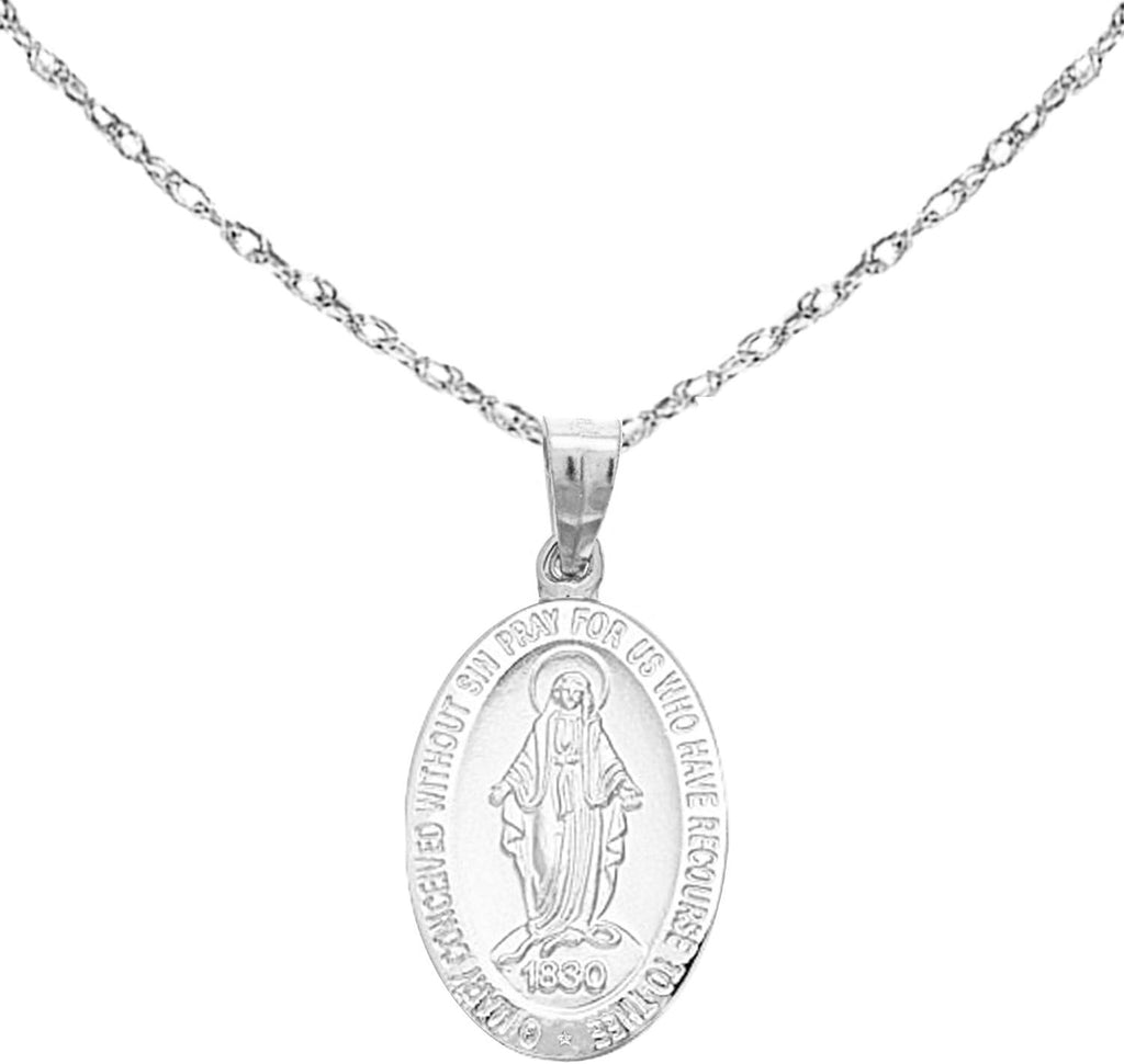 Ritastephens 14k Yellow,White or Rose Gold Small Miraculous Virgin Mary Medal Charm Pendant Necklace (18 Inches, No Chain)