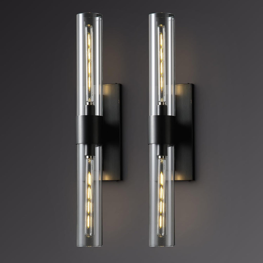22.8' Bathroom Sconces Set of 2 – Modern Linear Hardwired Wall Sconce with Clear Glass Tube, Horizontal or Vertical Mount, for Bathroom Mirror, Bedroom & Living Room, Bulb Included