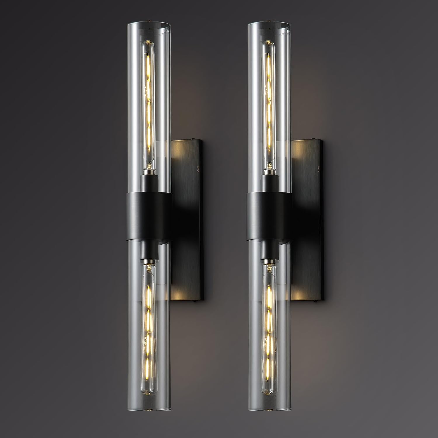 22.8' Bathroom Sconces Set of 2 – Modern Linear Hardwired Wall Sconce with Clear Glass Tube, Horizontal or Vertical Mount, for Bathroom Mirror, Bedroom & Living Room, Bulb Included