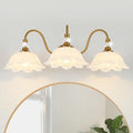 Vintage Bathroom Vanity Light, 3-Light Matte Brass Finish Vanity Light with Floral White Glass Shades, Retro Wall Sconce for Bathroom, Dressing Table
