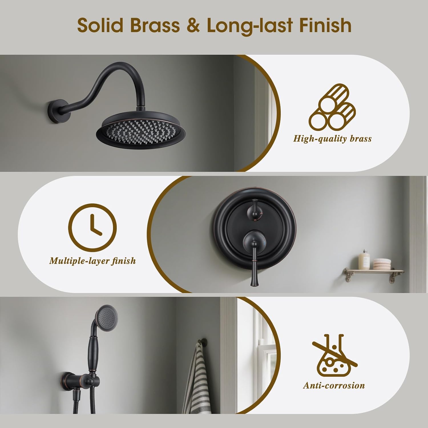Rain Shower Head with Handheld Spray, Rainfall Shower System with Rough-in Valve, Shower Faucet Set, 9 Inch Luxury Shower Trim Kit Wall Mount, Oil Rubbed Bronze
