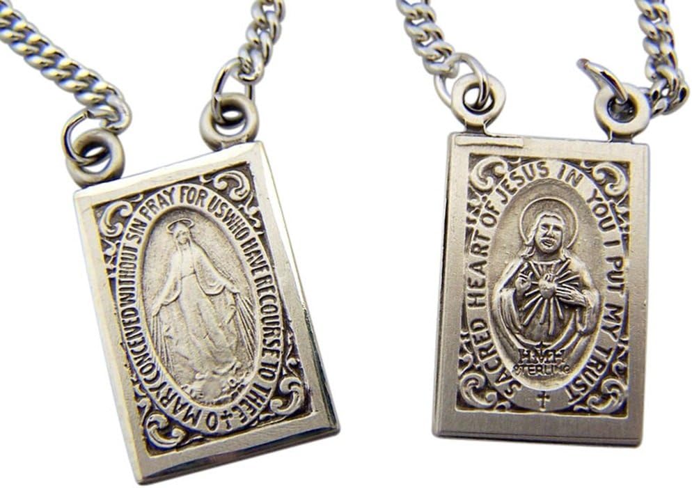 HMHReligiousMfg Sterling Silver Sacred Heart Scapular with Miraculous Medal Back, 7/8 Inch