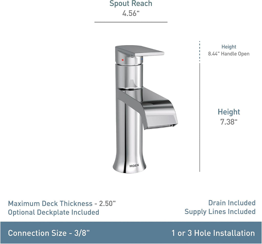 Moen Genta LX Chrome One-Handle Modern Bathroom Sink Faucet with Optional Deckplate and Low-Arc Spout for Bath Countertop, 6702
