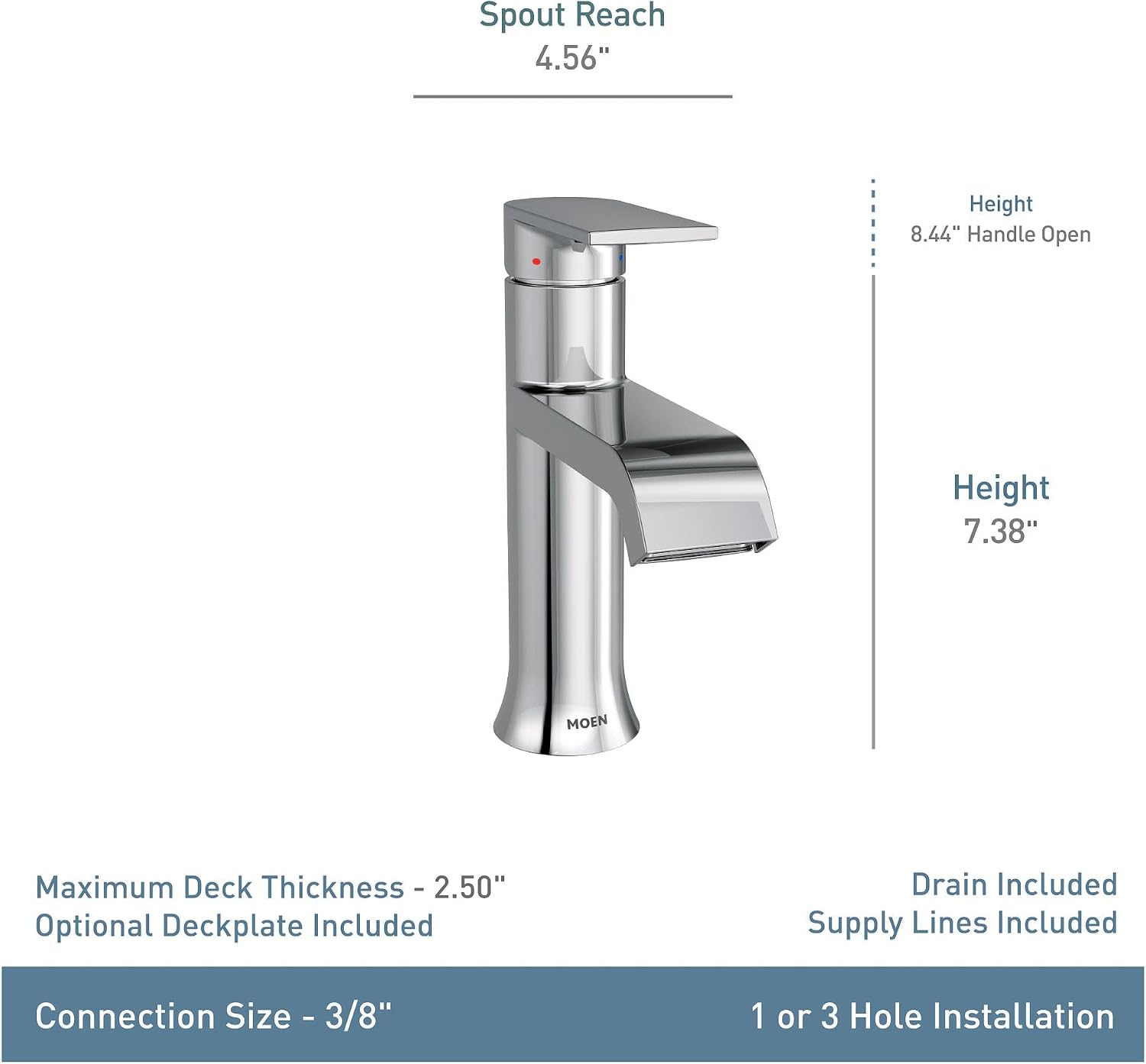 Moen Genta LX Chrome One-Handle Modern Bathroom Sink Faucet with Optional Deckplate and Low-Arc Spout for Bath Countertop, 6702