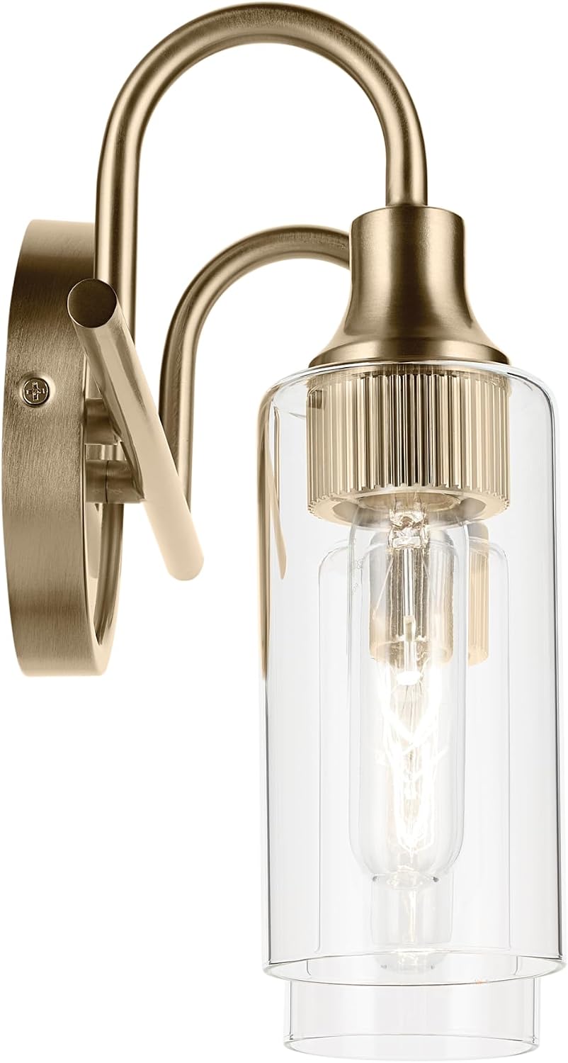 Kichler Kavi 12.5' 2-Light Bathroom Vanity Light Fixture with Clear Glass in Champagne Bronze, Modern Wall Mount Over Mirror for Powder Room, Damp Rated (12.5' W x 10' H), 55210CPZ