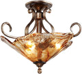 Franklin Iron Works Amber Scroll Rustic Ceiling Light Semi Flush Mount Fixture Golden Bronze 20 1/4' Wide Art Glass for Cottage Core Bedroom Kitchen Living Room Hallway Bathroom (Colors May Vary)