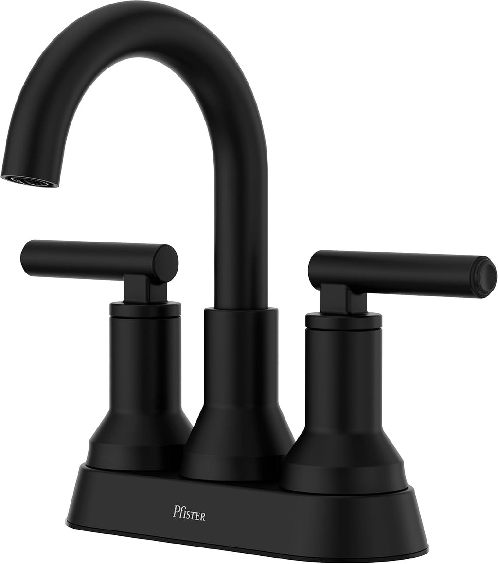 Pfister Capistrano 4 in Centerset 3-Hole Matte Black Bathroom Sink Faucet with 2-Handle Push & Seal Drain Technology WaterSense NSF Certified Vanity Faucet LF048CSOSDB