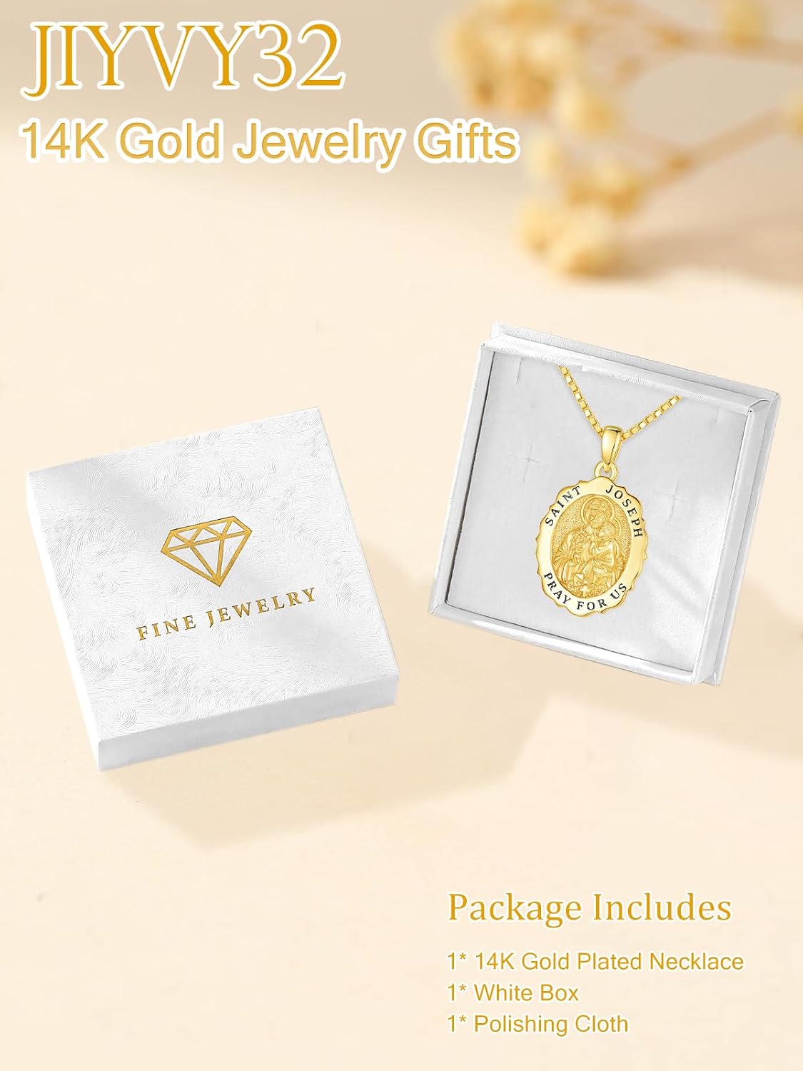 14K Gold Saint Medal Necklace for Women, Catholic Patron Saint Pendant Necklace, Christian Religious Jewelry Gift for Confirmation Baptism Communion Christmas Birthday