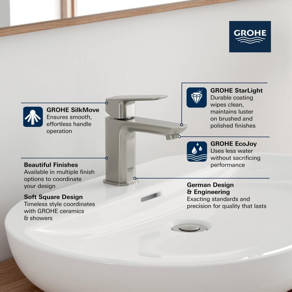 Grohe 1018992430 Cubeo Single Hole Single Handle S-Size Bathroom Faucet, Less Drain, 1.2 GPM, Matte Black