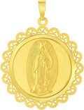Jewelry America 14k Yellow Gold Round Ornate Miraculous Medal of Our Lady of Guadalupe Pendant (1')