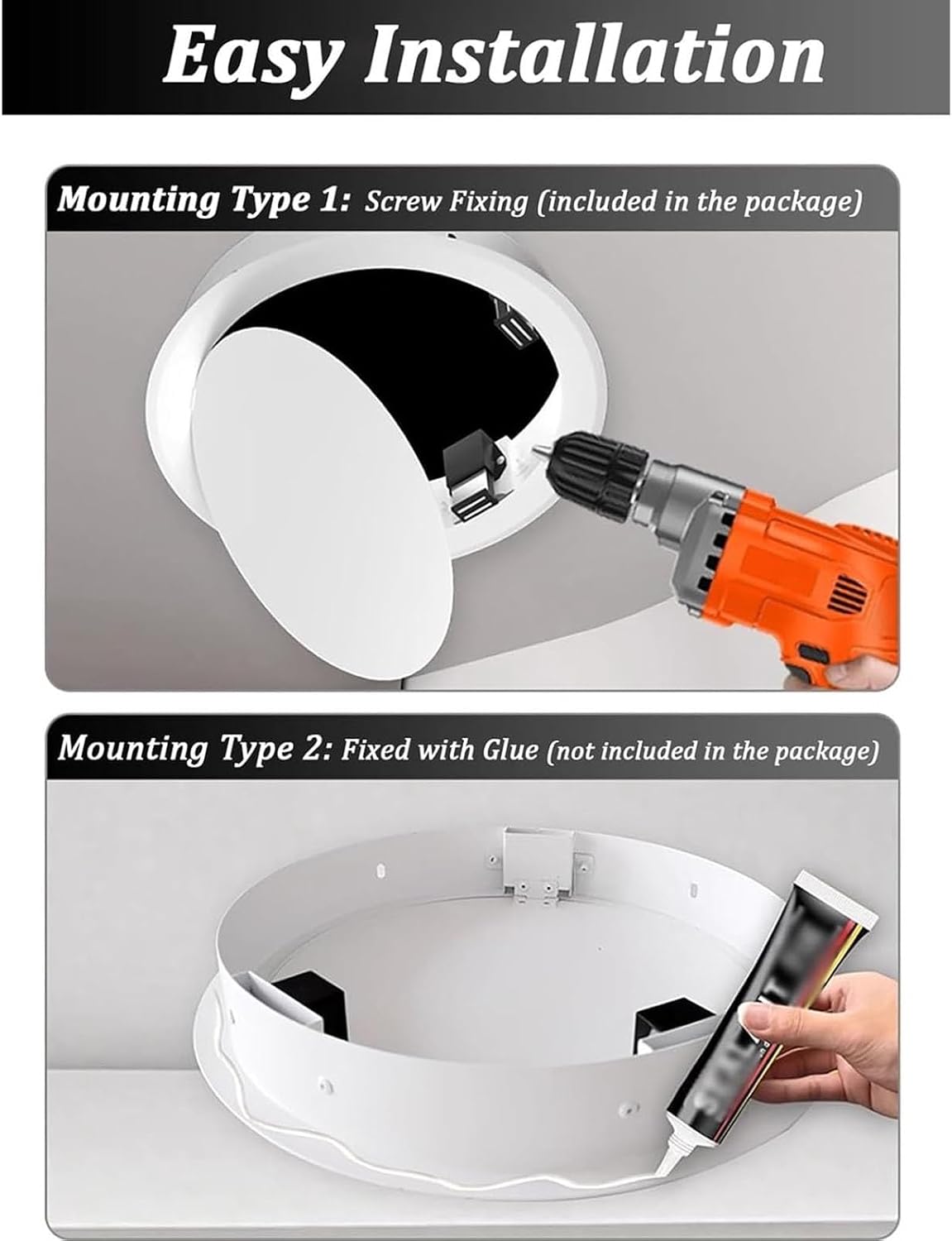 White Plumbing Hiding Drywall Decor Cover,Round Access Panel for Ceiling and Wall, Small Inspection Hatch Door with Galvanized Plate(17.7in)