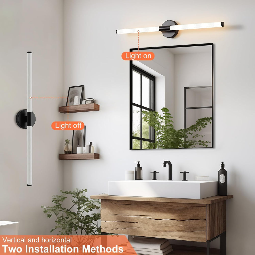 Bathroom Wall Sconces Set of 2 Hardwired Dimmable 5CCT LED Bathroom Light Fixtures Over Mirror 360° Full Lighting 31' Long Vanity Light Bar Modern Black Wall Sconce for Bath Bedroom Living Room