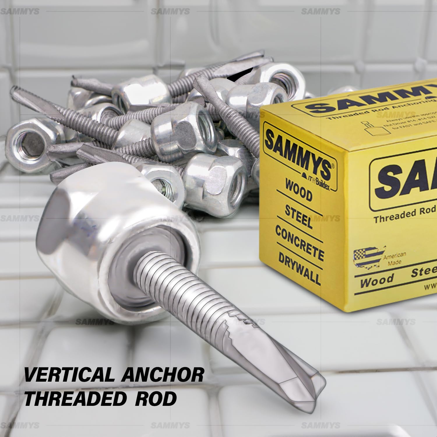 Everflow Sammys 8044957-100 DST 30 3/8 Inch Screw Vertical Threaded Rod Anchor Designed for Steel Structure, Steel with Electro-Zinc, Corrosion Resistance, 1/4-14 x 3 Inch Screw Length - (Pack of 100)