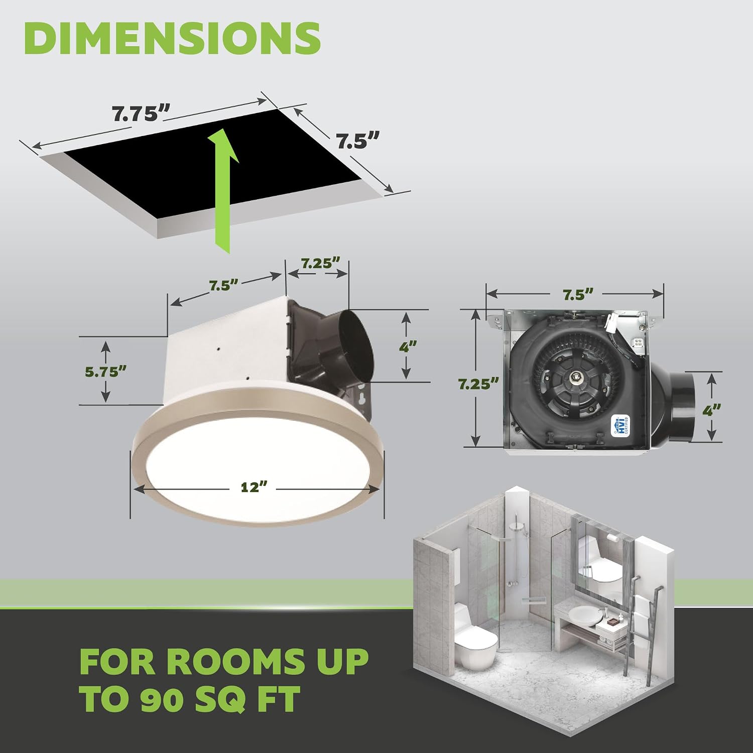 Homewerks 7105-09-BN Bathroom Fan with Light 90-CFM 1.5 Sones Round Ventilation Fan with Dimmable LED Light and Magnetic Trim Ring Brushed Nickel