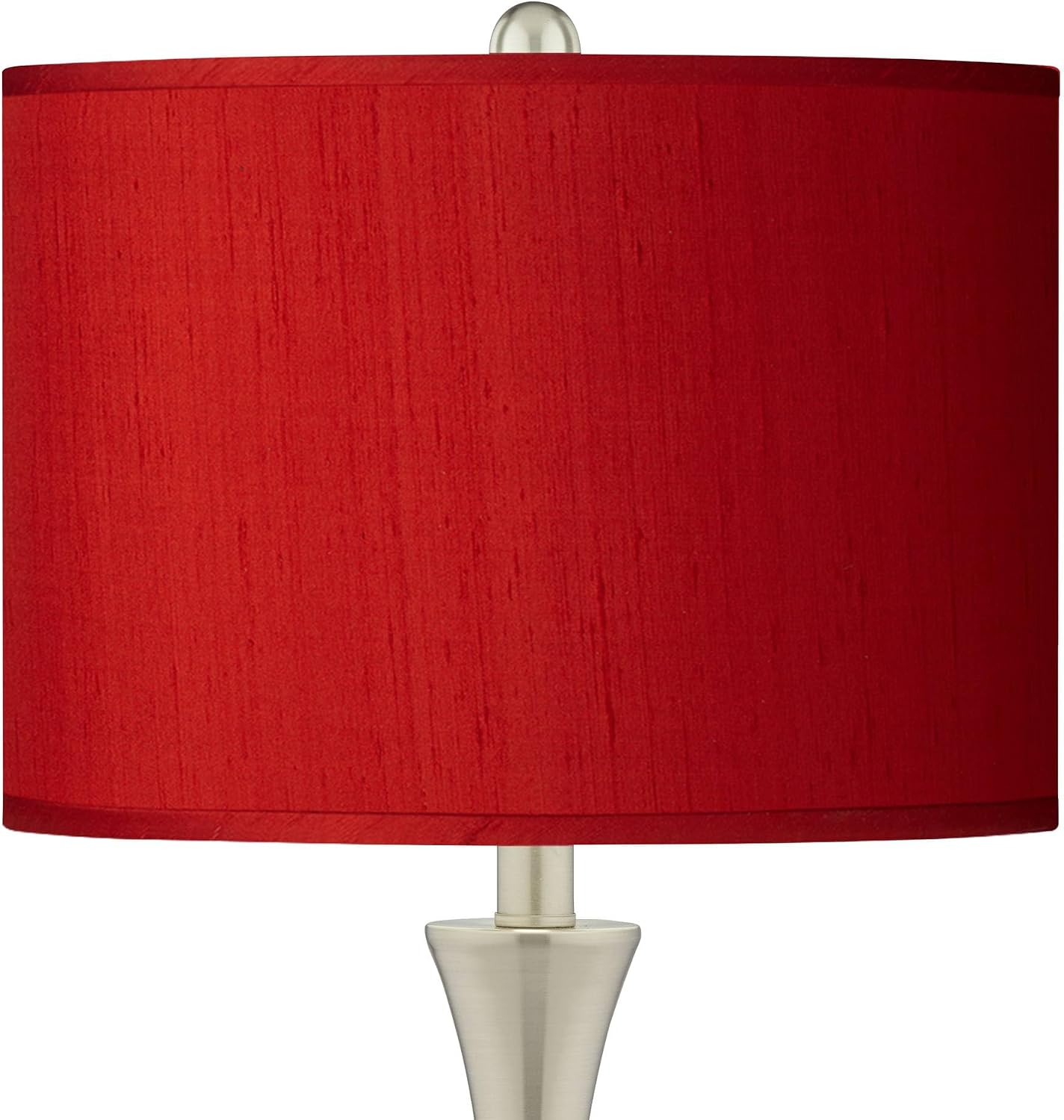 Possini Euro Design Modern Table Lamps 24' Tall Set of 2 Brushed Nickel Silver Metal LED Touch On Off Red Faux Silk Drum Shade for Bedroom Living Room House Home Bedside Nightstand Office Family