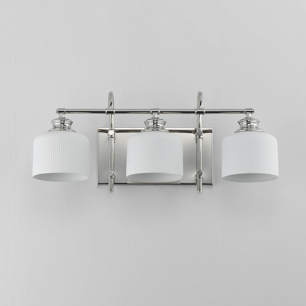 Maxim Lighting Bisque 24' 3-Light Bath Vanity | Polished Nickel Finish | White Ribbed Bisque Ceramic Shades | Modern Bathroom Wall Light | 21493WTPN