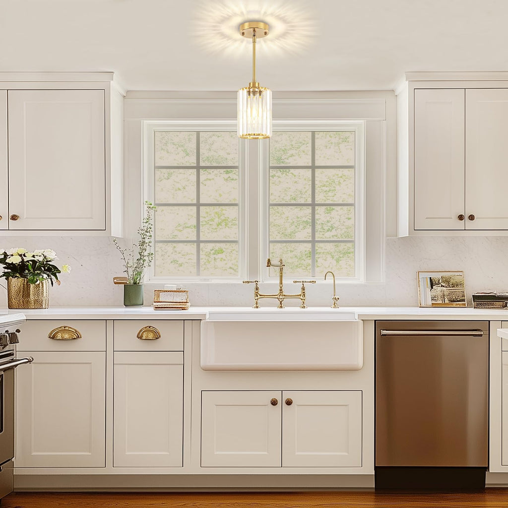3 Pack Brushed Brass Pendant Lights Kitchen Island, Crystal Pendant Lighting Over Island Hanging Kitchen Lighting Fixtures Hallway Ceiling Lights Modern Pendant Light for Dining Room Bathroom Foyer