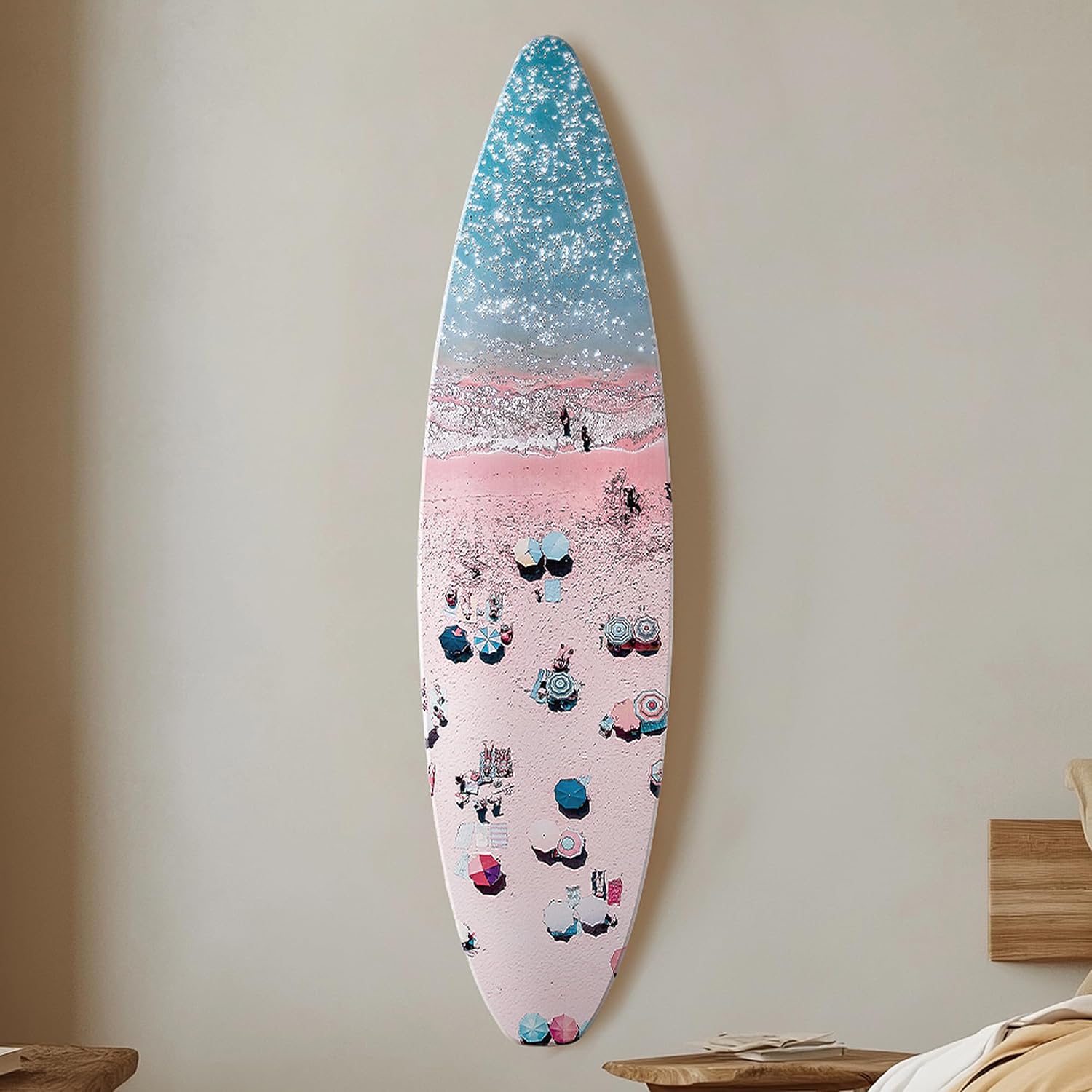 American Art Decor Surfboard - Crowd on the Beach Wall Art - Beach shore Room Decor, Bathroom Wall Decor, Coastal Home & Office Decor, Surf-Inspired Bedroom & Living Room Wall Decor