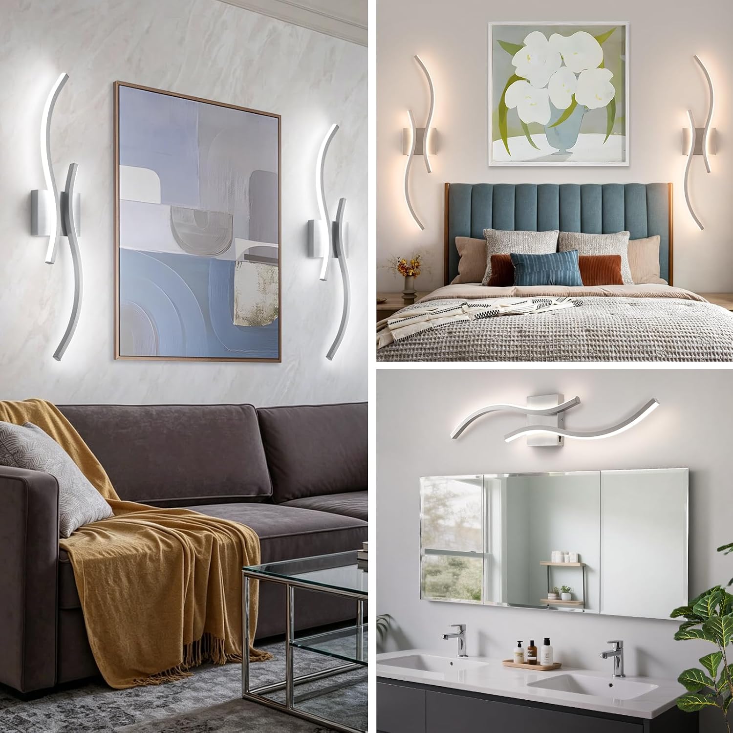 CANEOE Modern Wall Sconces Set of 2,5CCT Wall Lights(Brushed Nickel,31.5in) | Brushed Nickel Wall Sconce with Night Light Mode, ETL Listed, 1600LM, Vertical or Horizontal Mounting