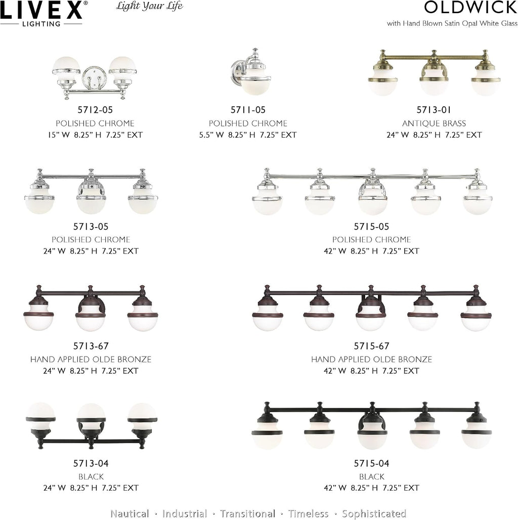 Livex Lighting 5713-05 Oldwick 3 Polished Chrome Bath Light, 24 x 7.25 x 8.25