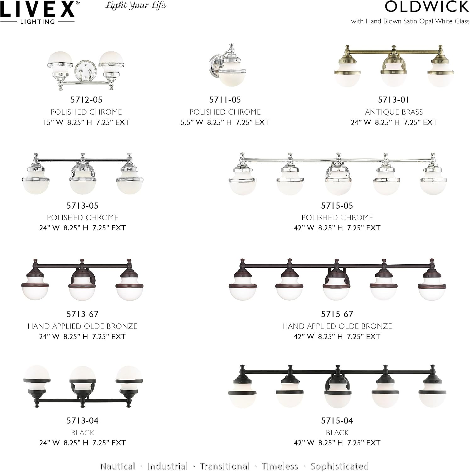 Livex Lighting 5713-05 Oldwick 3 Polished Chrome Bath Light, 24 x 7.25 x 8.25