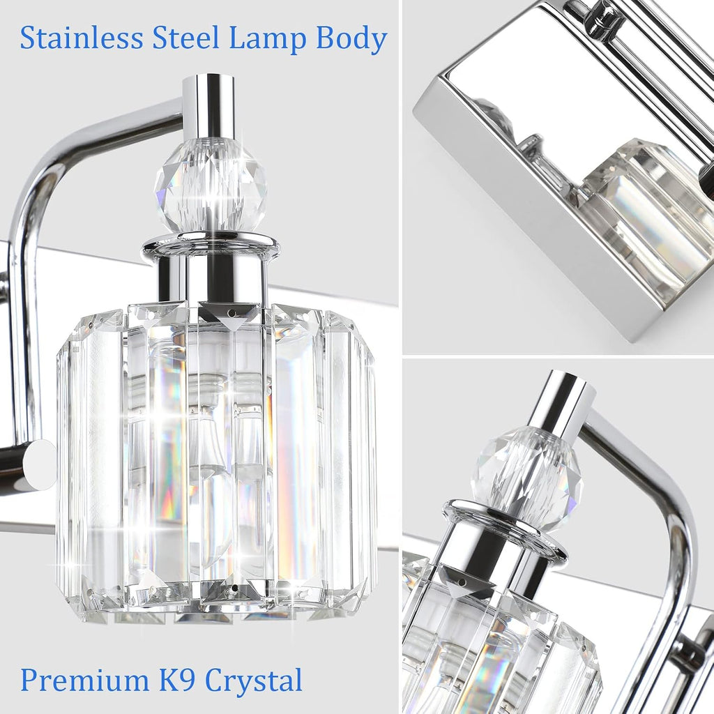 Ralbay Crystal Vanity Lights 6 Light 48' Modern Crystal Bathroom Lights Fixtures Over Long Mirror Stainless Steel Chrome Vanity Light for Bathroom Wall Lights Fixtures