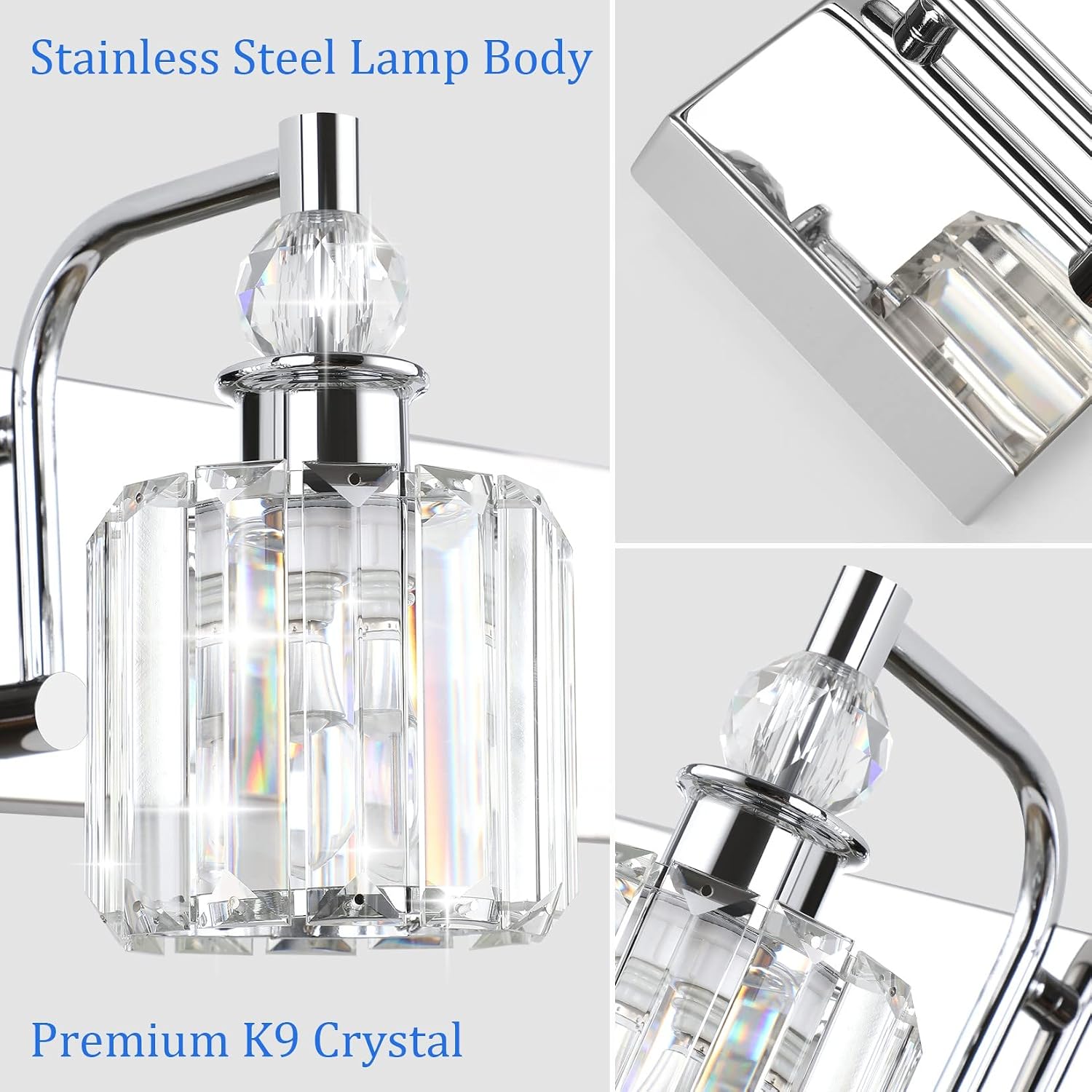 Ralbay Crystal Vanity Lights 6 Light 48' Modern Crystal Bathroom Lights Fixtures Over Long Mirror Stainless Steel Chrome Vanity Light for Bathroom Wall Lights Fixtures