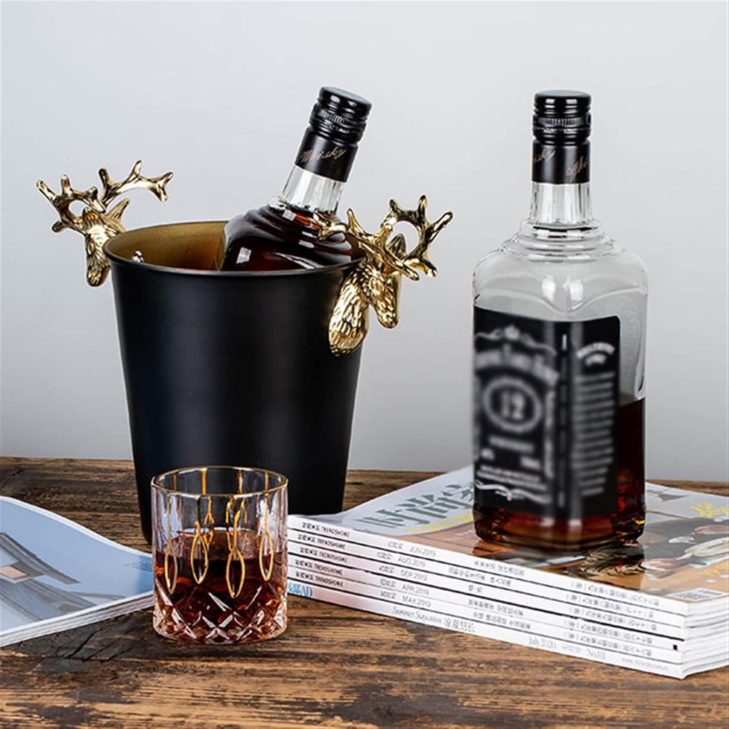 Ice Bucket Champagne Bucket Ice Buckets Gold Antler Handle Stainless Steel Champagne Bucket Household Red Wine Ice Wine Bucket Great for Bar Chilling Beer Ice Bucket Beverage Tub (Size : M)