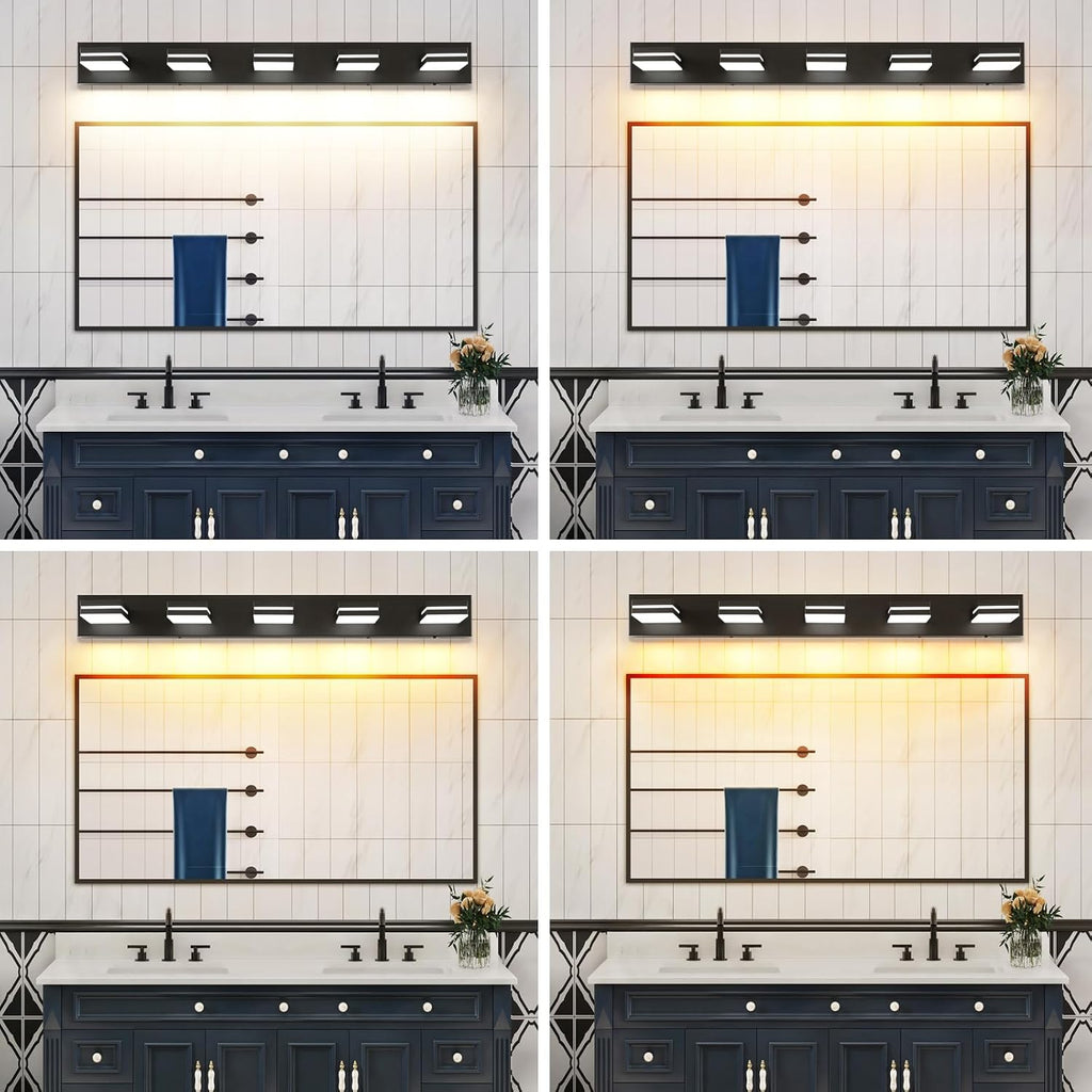 Bathroom Vanity Lighting Fixtures Over Mirror (5-Light, 40-Inch) Dimmable Modern LED Bathroom Wall Lighting Fixtures, Matte Black (3000K/3500K/4000K/5000K/6000K)