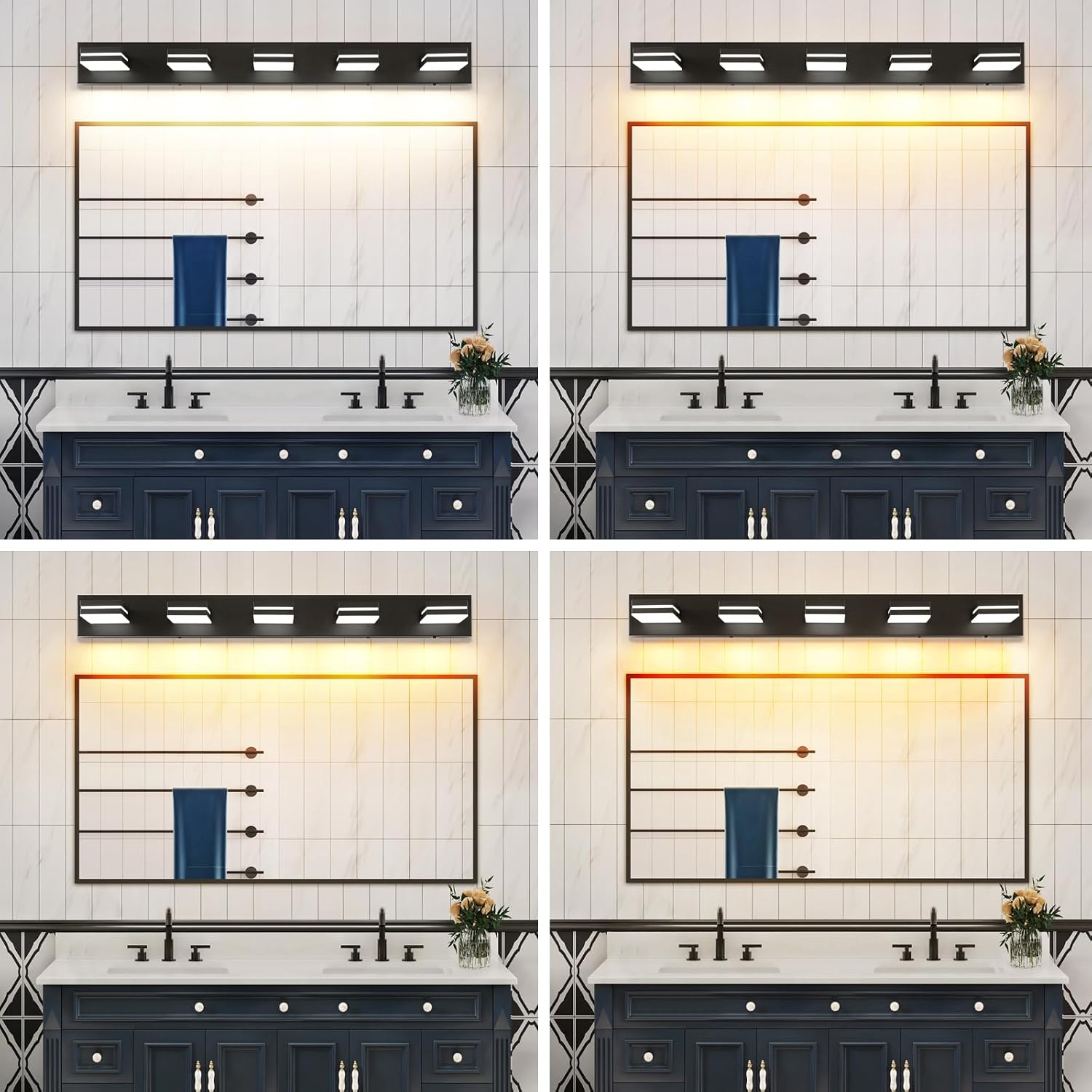 Bathroom Vanity Lighting Fixtures Over Mirror (5-Light, 40-Inch) Dimmable Modern LED Bathroom Wall Lighting Fixtures, Matte Black (3000K/3500K/4000K/5000K/6000K)