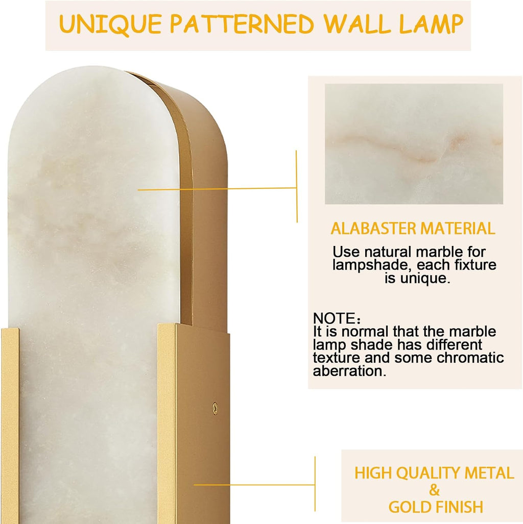 Modern Gold Wall Sconces for Living Room, Marble Sconce Wall Light Fixtures for Bedroom, Alabaster Sconce Lighting for Entryway Bathroom, 1 Pack