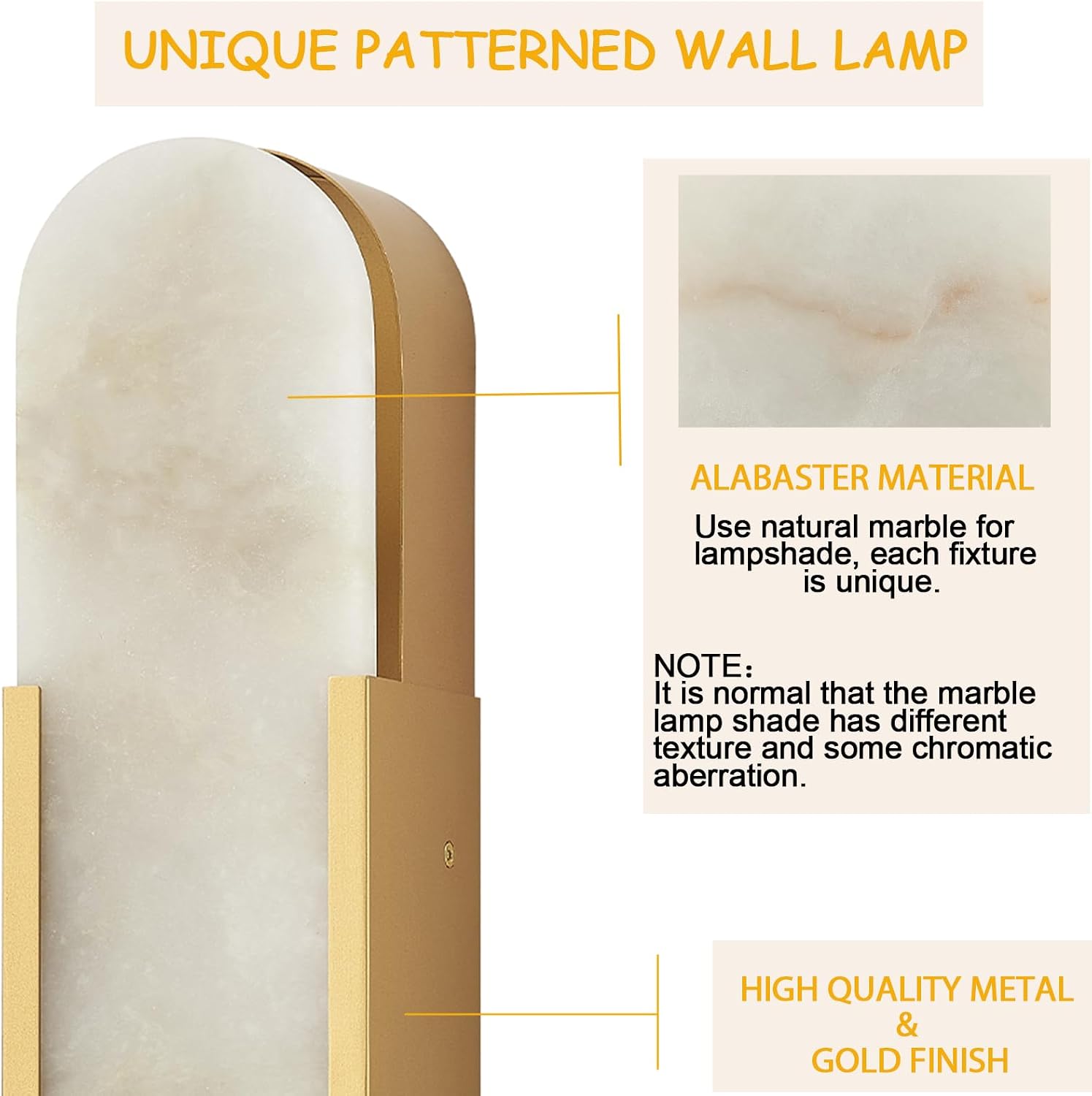 Modern Gold Wall Sconces for Living Room, Marble Sconce Wall Light Fixtures for Bedroom, Alabaster Sconce Lighting for Entryway Bathroom, 1 Pack