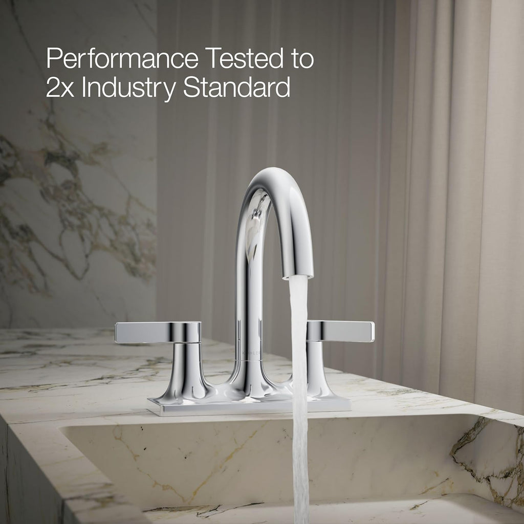 KOHLER K-28124-4-CP Venza® Centerset Bathroom Sink Faucet, 3-Hole, 1.2 GPM, Easy Installation, Corrosion Resistant, Polished Chrome